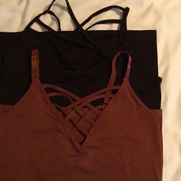 Zenana Outfitters Tops - NWT - Zenana camisole/tank tops. Brown V neck, Black round neck. Pretty detail.